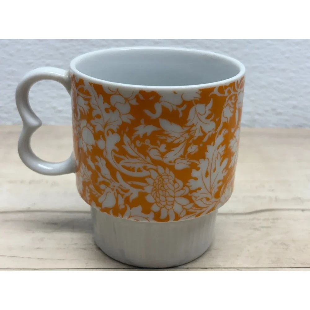 Vtg Porcelain Orange Flowers Coffee Mug Cup Made In Japan